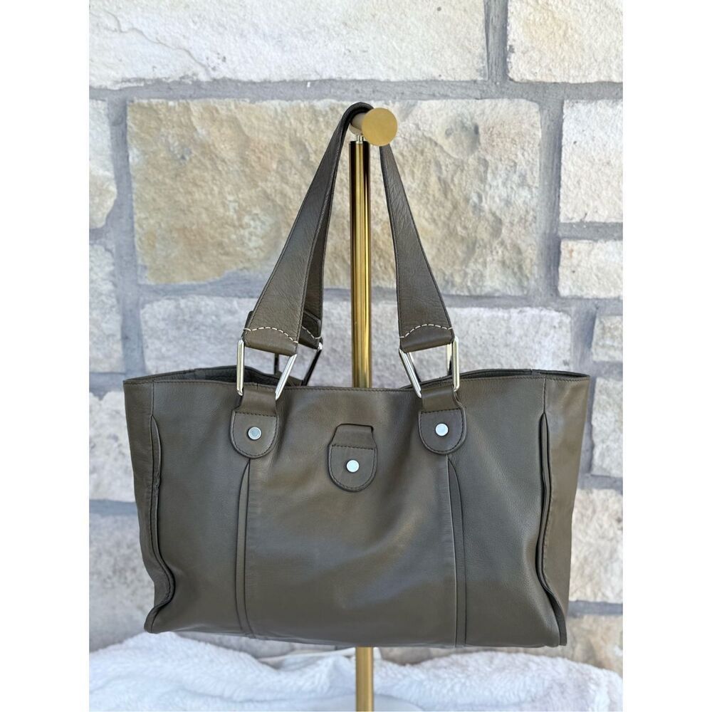 Vintage Falor Made in Italy Olive Green 100% Leather Handbag Tote Purse #500